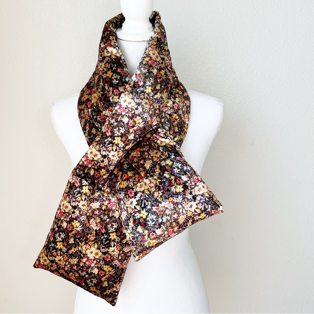 Anthropologie Black Motif Garnet Velvet Floral Puffer Pillow Scarf NEW